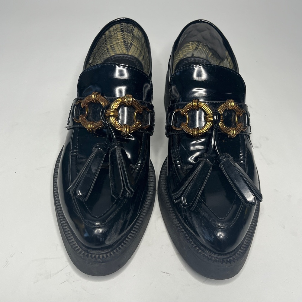 Circus by Sam Edelman Black PVC Loafers Gold Accents 8.5